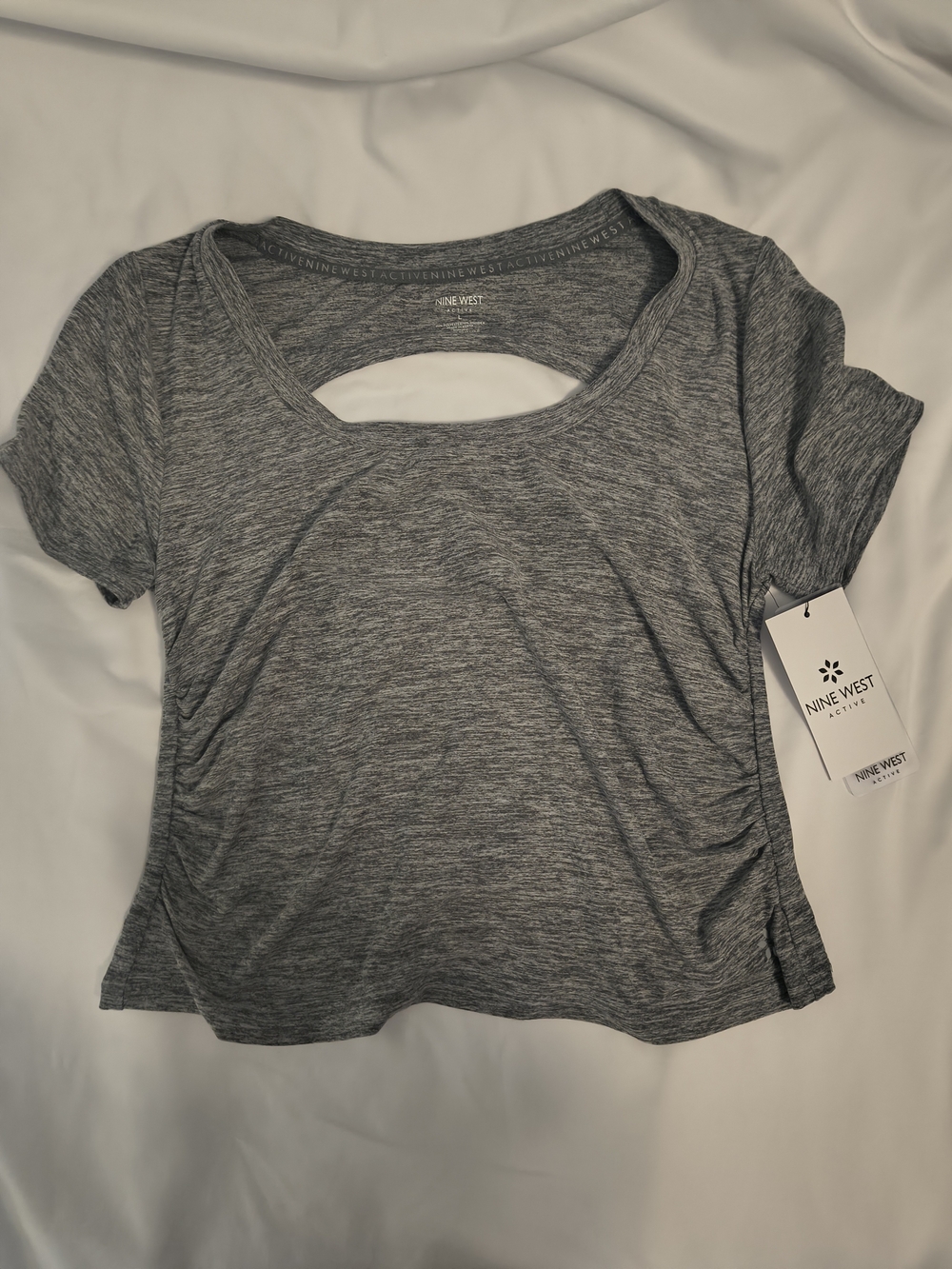 Nine West Gray Heather Cutout Short Sleeve Crop Top